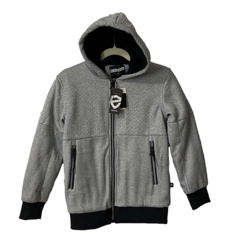 ⭐️ NWT- Encrypted Grey & Black zip-up hoodie with Sherpa lining- size 10/12 kids